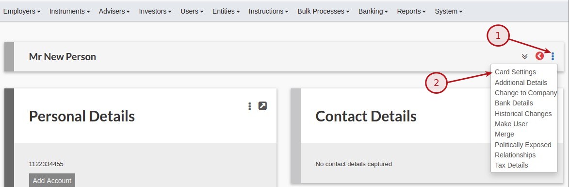 Card Settings on Investor Accounts<