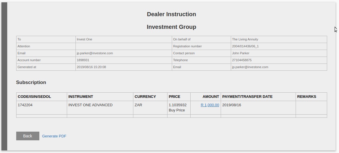 Dealer Instruction