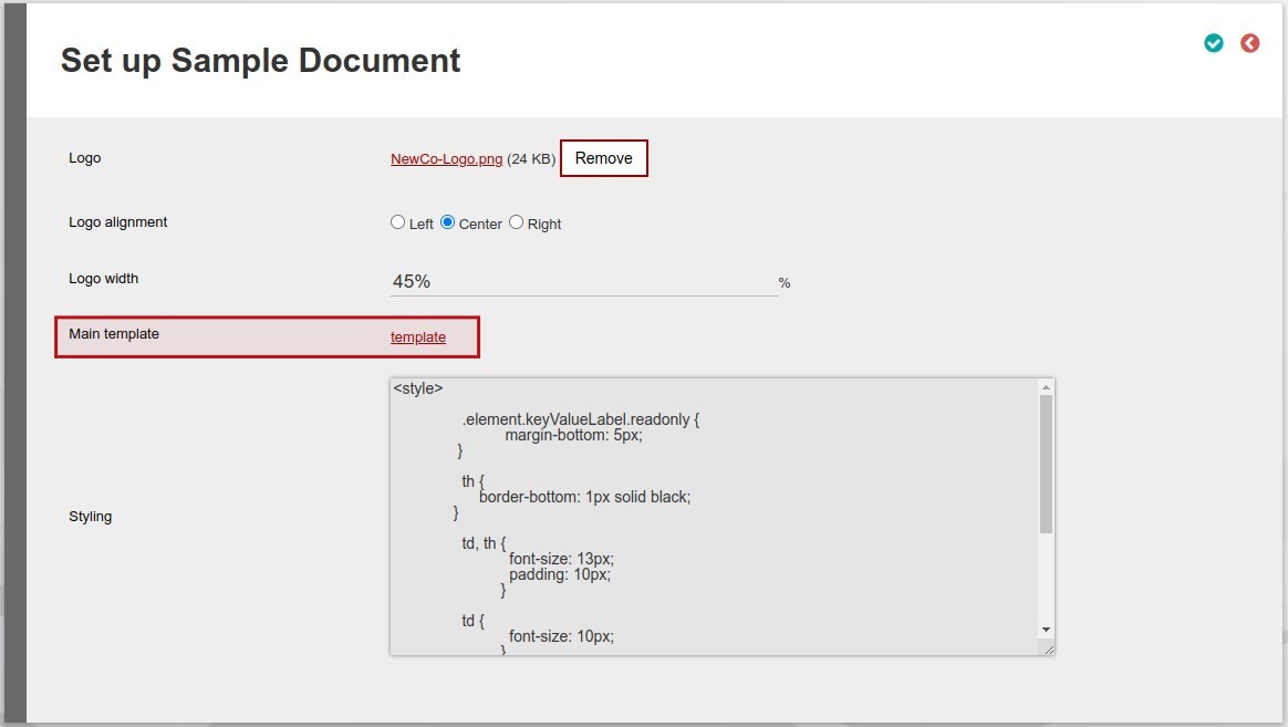 Setting up templates on a product