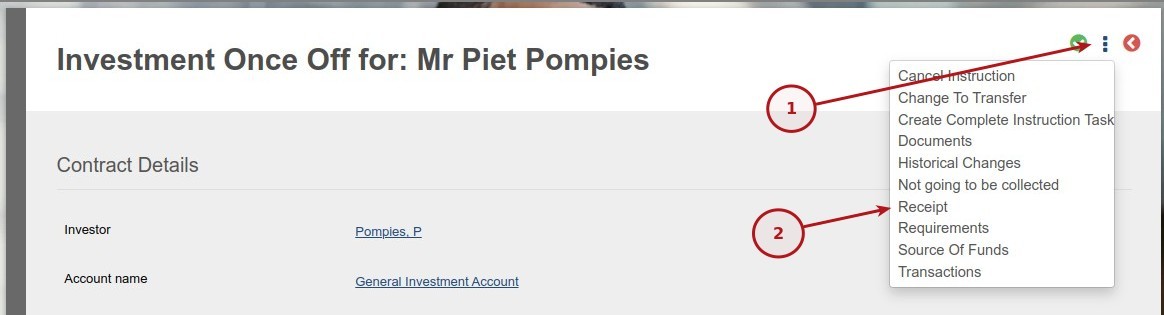 Completed Investment Receipt