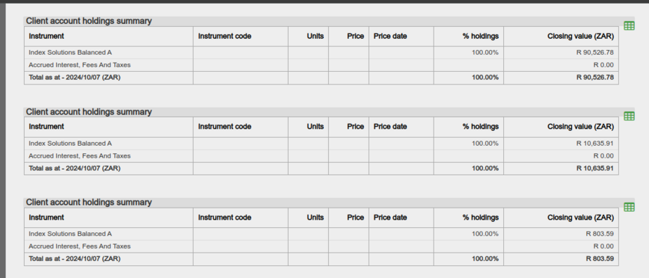 Add client account summary table to statement - FINWorks